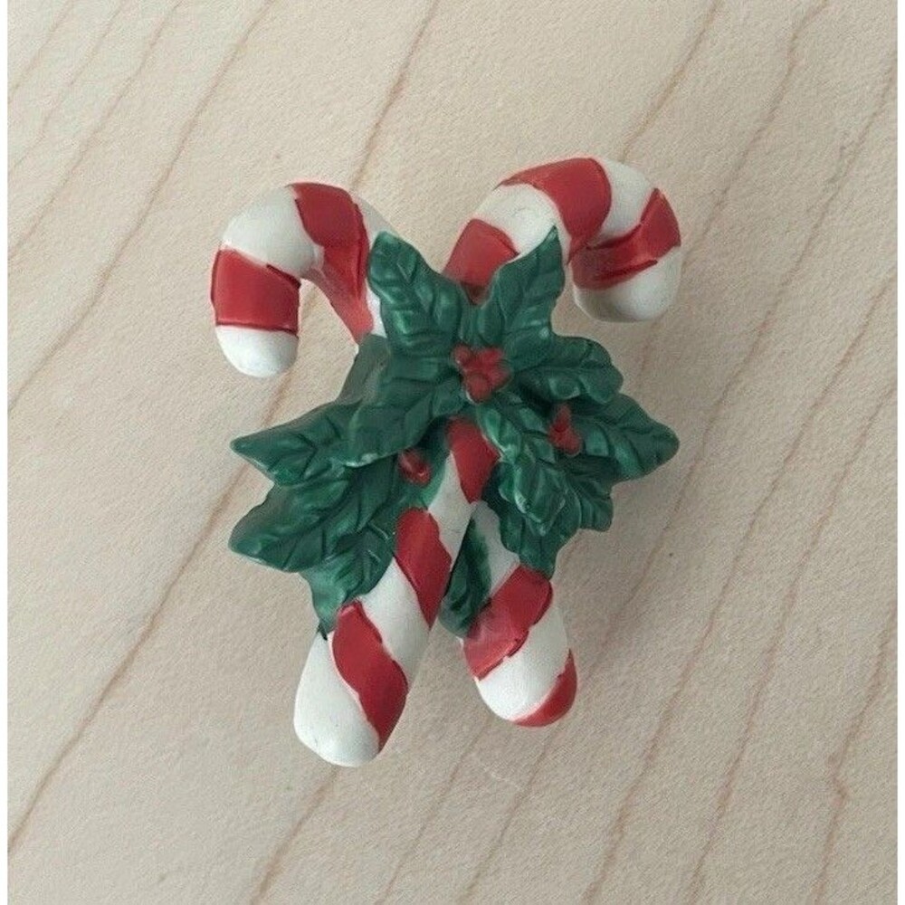 Vintage Candy Cane Mistletoe Christmas Party Brooch Pin